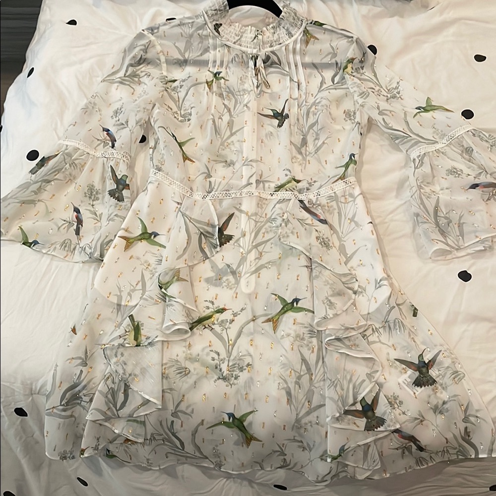 Ted Baker White Humminbird Dress Size 1 Excellent Condition. Undergarm. missing